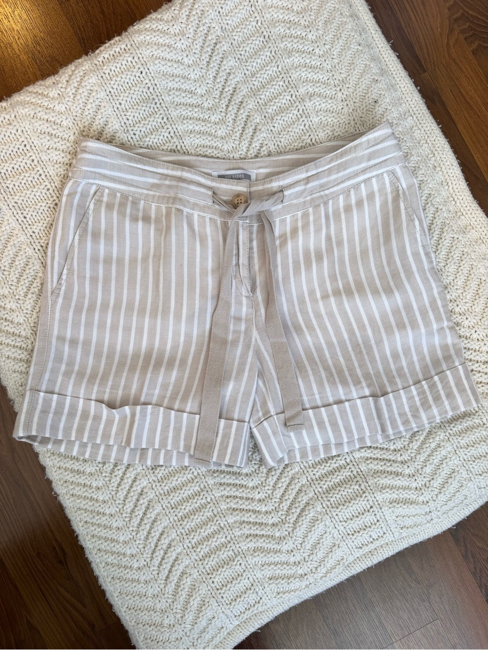 MANGO Light Beige Stripe Drawstring Women's Shorts